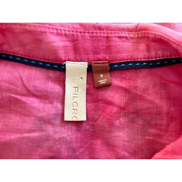 PILCRO Pink Watercolor Tie Dye Floral Embroidered Button Down Shirt Size Small - Picture 4 of 9